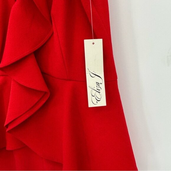 Eliza J Women  s VNeck Ruffle Midi Sheath Dress Red Size 6 - Picture 7 of 10